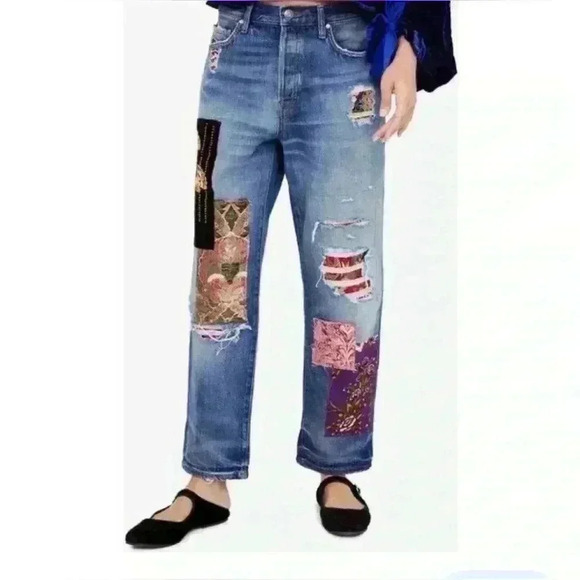 Free People Lux Embellished & Patch Boyfriend Jeans - Size 25 - Picture 2 of 16